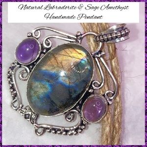 Labradorite & Sage Amethyst Handmade Pendant
